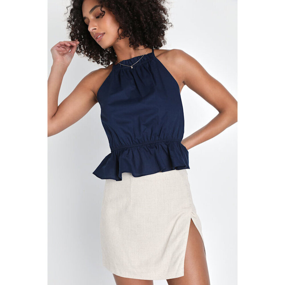 Lulus Beautiful Babe Beige Linen High Rise Mini Skirt - Size XS